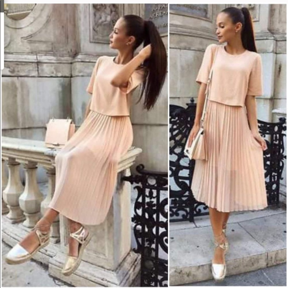 Zara XS Pleated Midi Skirt Flowy Dress